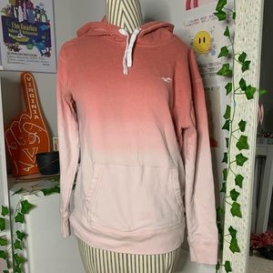 Red and pink gradient unisex hollister hoodie SIZE: S ((but could fit a medium))